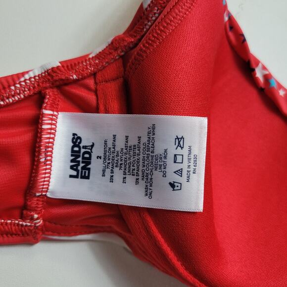 Lands End Star and Stripes Print Red Padded Underwired Swim Suite Top Size 2 - Picture 4 of 7